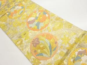 引箔丸文に花々模様織出し袋帯